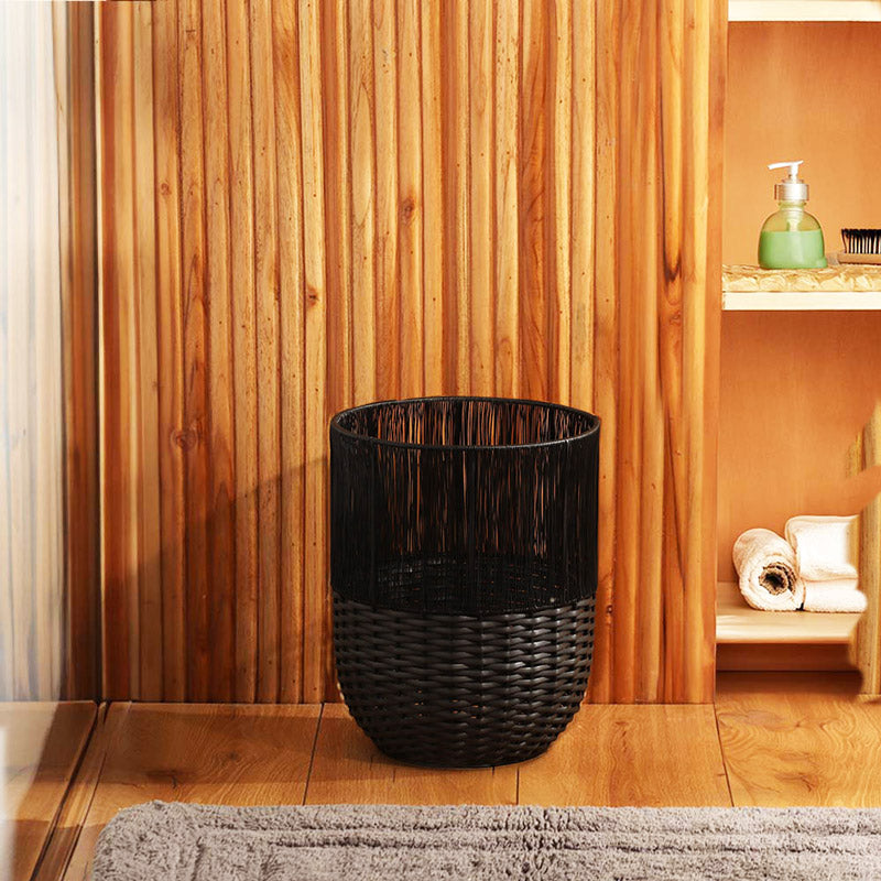 Metal and Rattan Open Basket - Charcoal Black