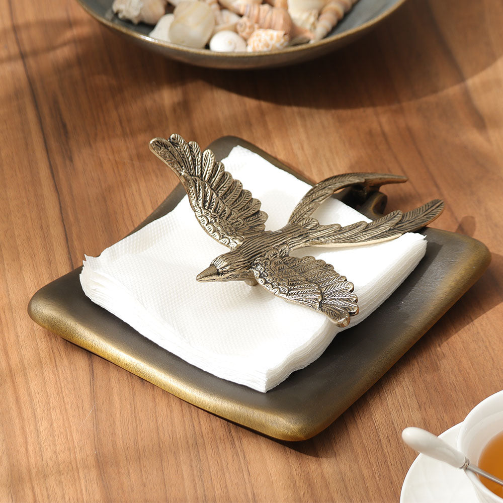 Mockingbird Weighted Metal Napkin Holder - Antique Gold