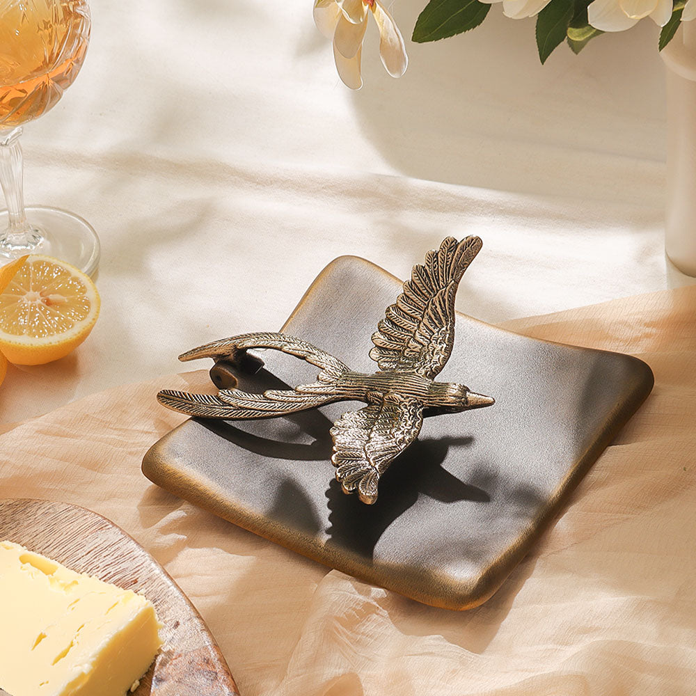 Mockingbird Weighted Metal Napkin Holder - Antique Gold