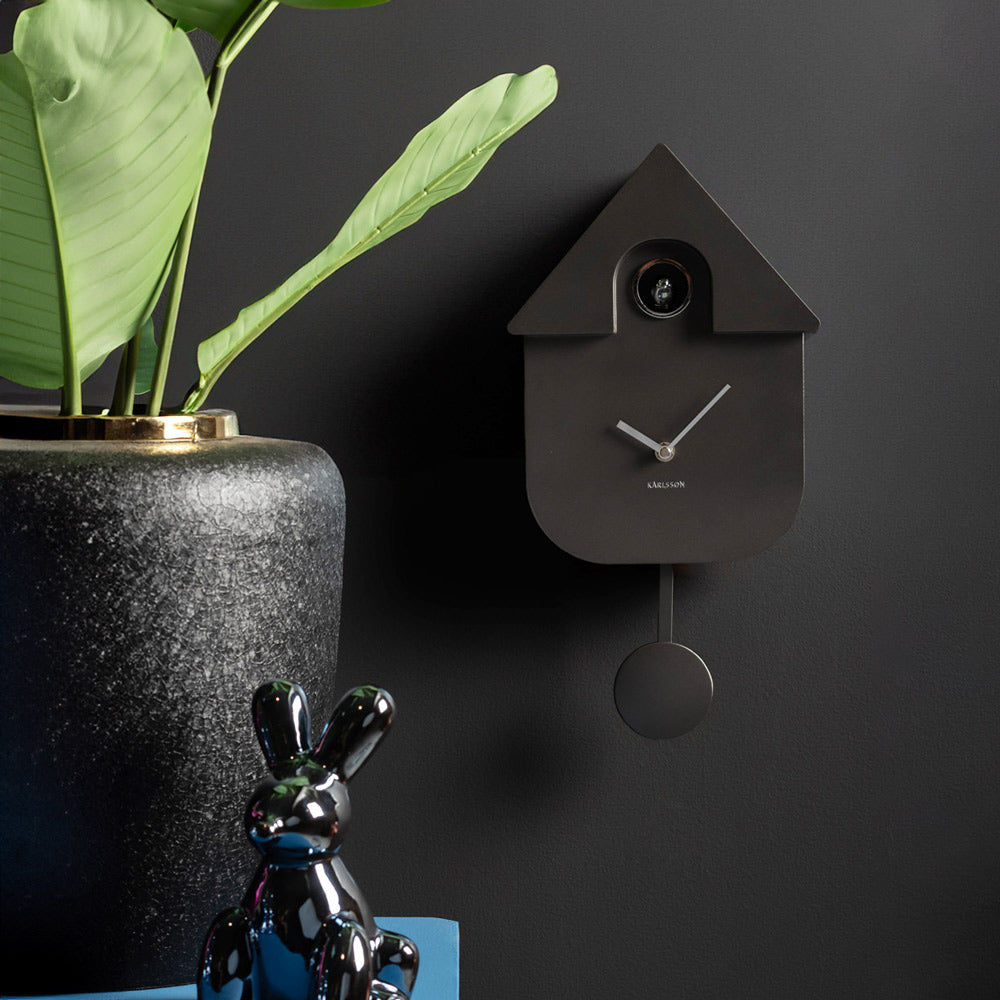 Modern Cuckoo Pendulum Wall Clock - Metallic Grey