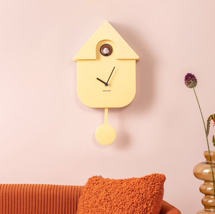 Modern Cuckoo Pendulum Wall Clock - Soft Yellow