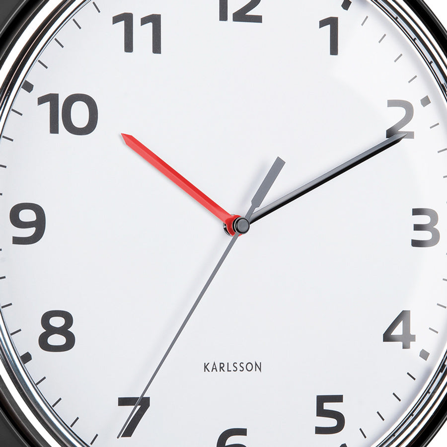 Modern Retro Wall Clock 34cm - Black
