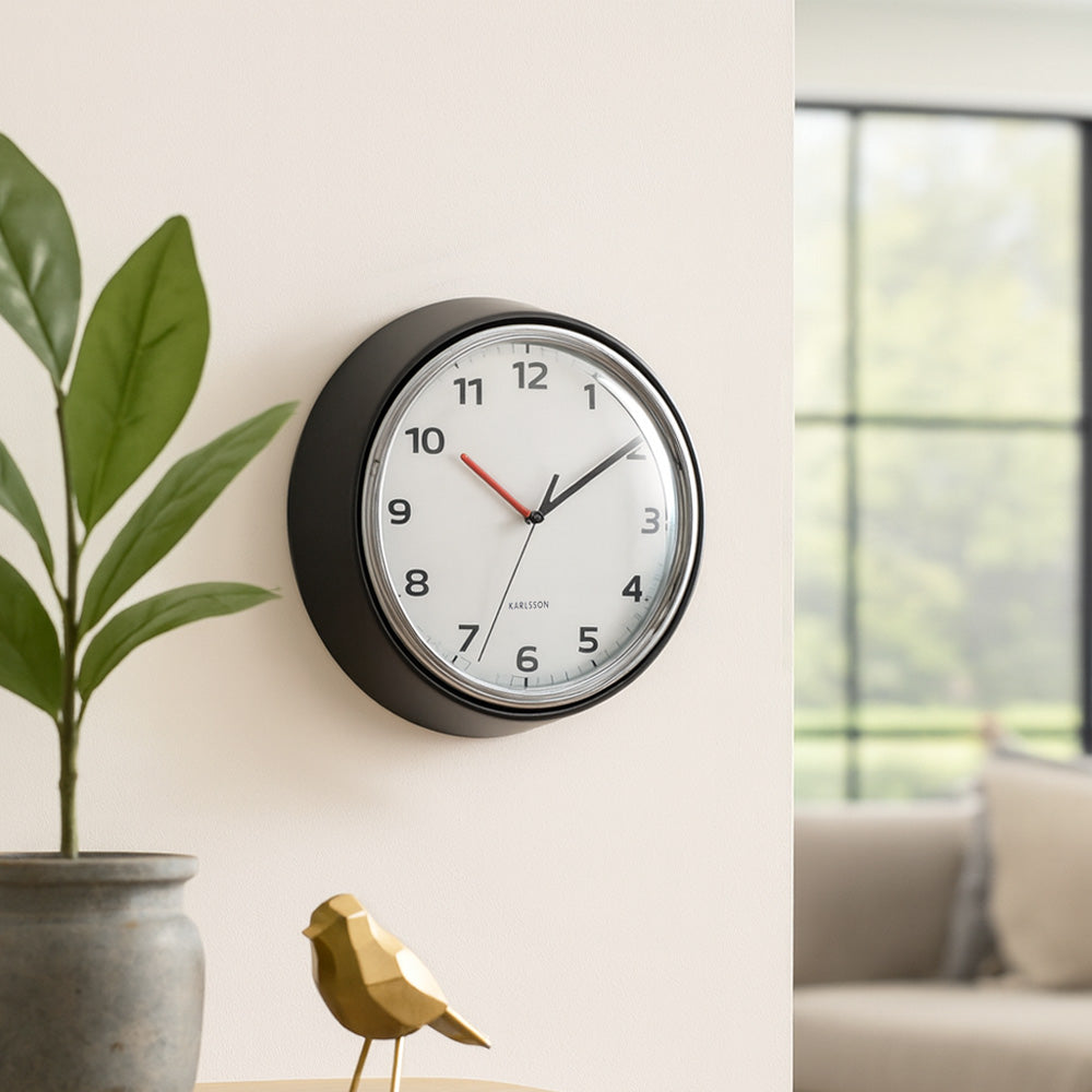 Modern Retro Wall Clock 34cm - Black