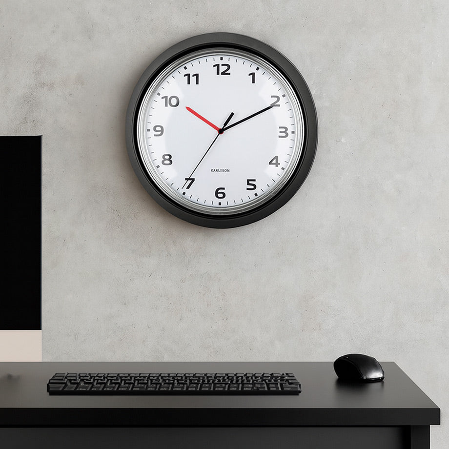 Modern Retro Wall Clock 34cm - Black