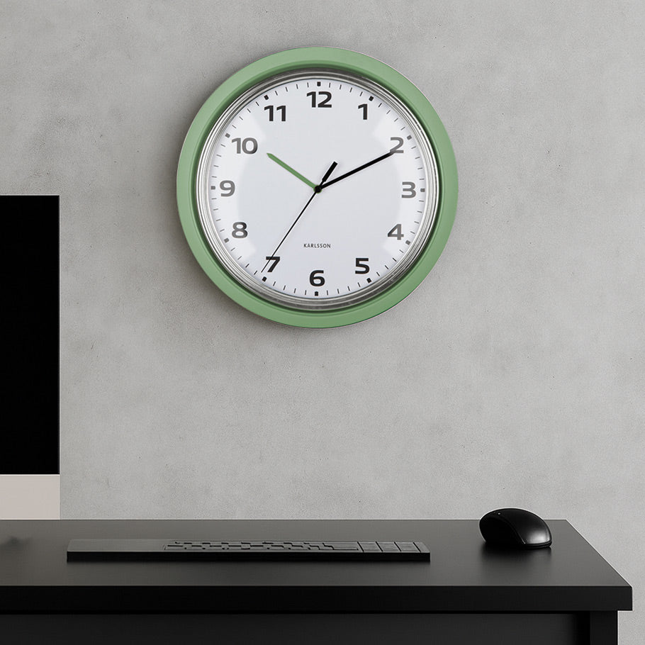 Modern Retro Wall Clock 34cm - Jungle Green