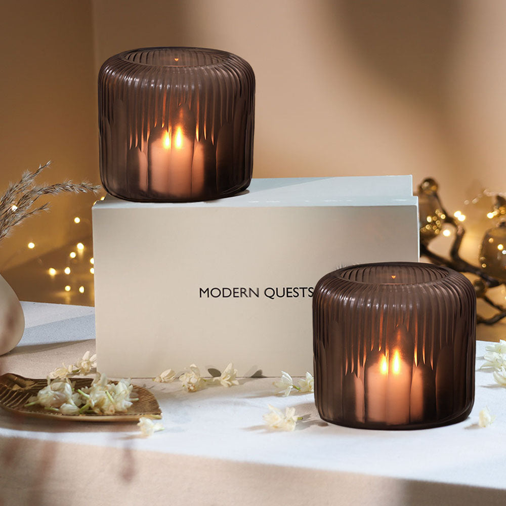 Monro 2-Piece Glass Hurricanes Gift Set - Cedar Brown