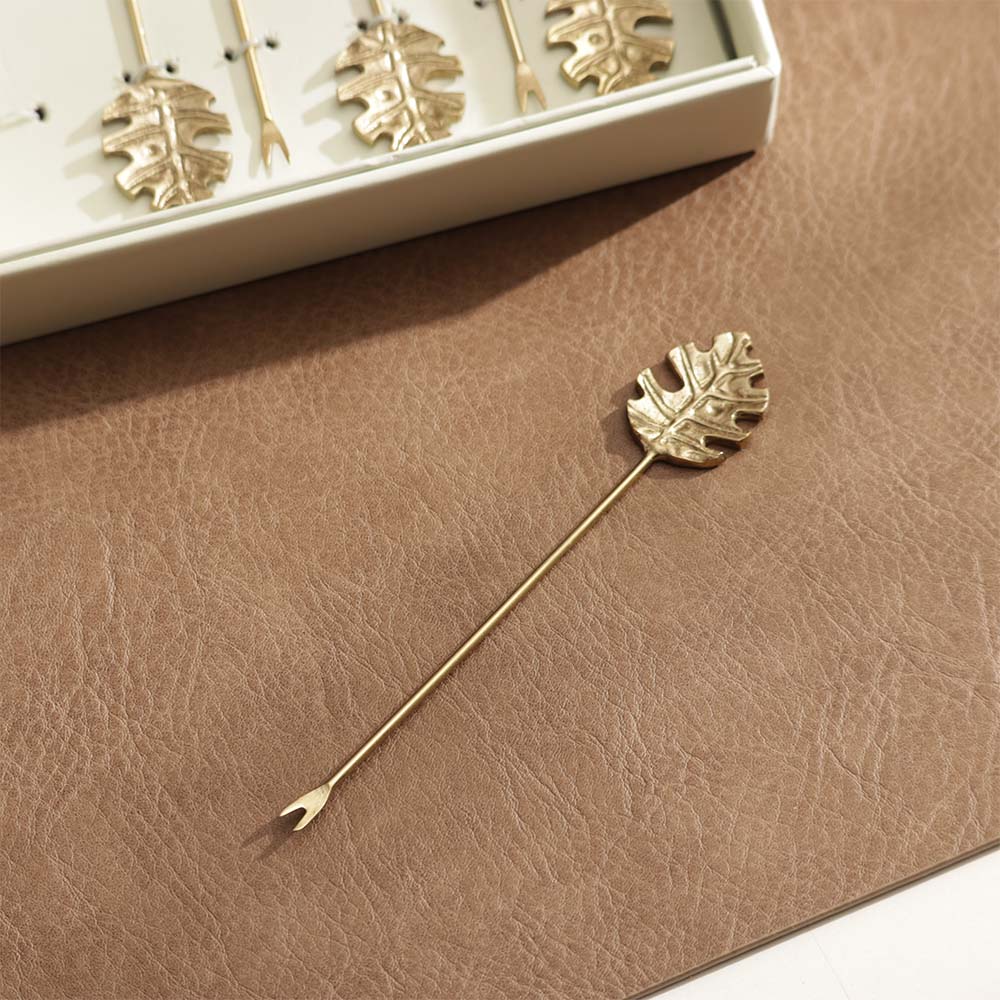 Monstera Metal Appetizer Picks, Set of 6 - Gold