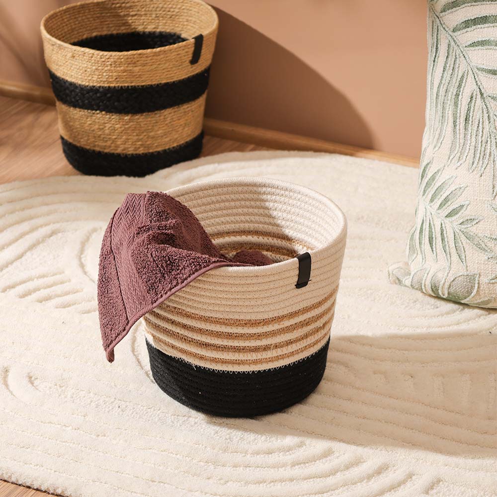 Moonj & Jute Tapered Planter - Natural Black