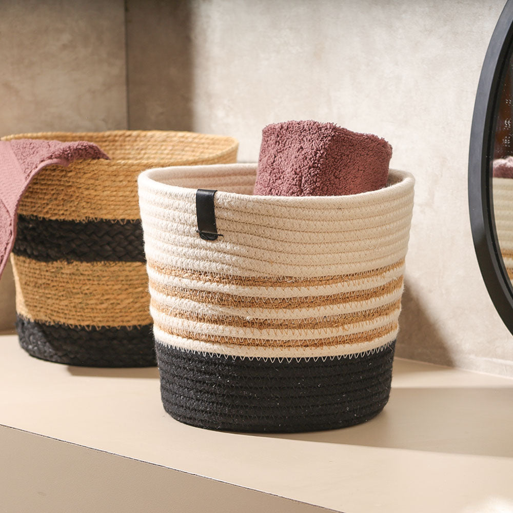 Moonj & Jute Tapered Planter - Natural Black