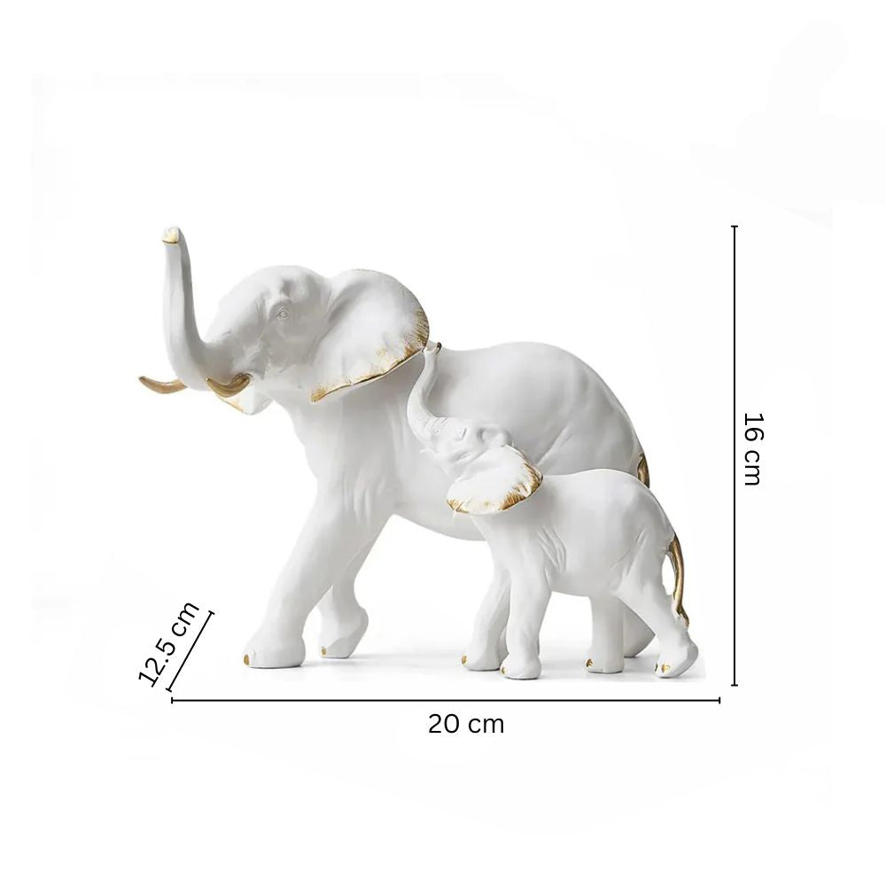 Mother & Baby Elephant Decorative Sculpture - White