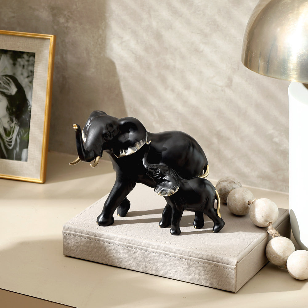 Mother & Baby Elephant Decorative Sculpture - Black