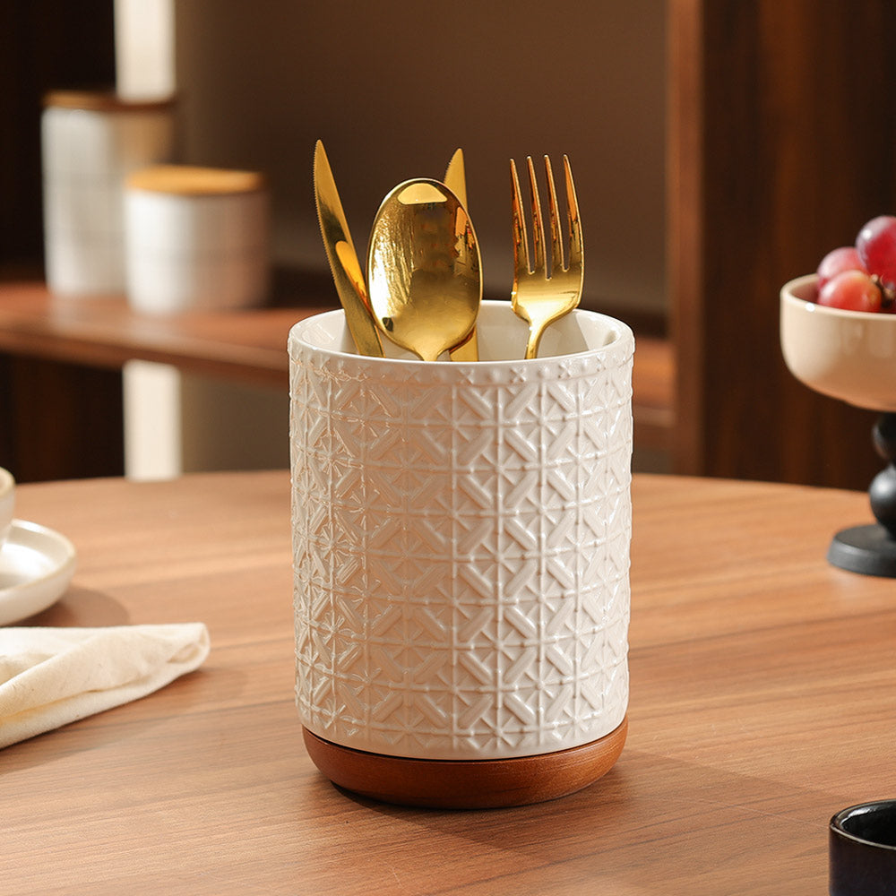 Mural Ceramic Utensil Holder - White Natural