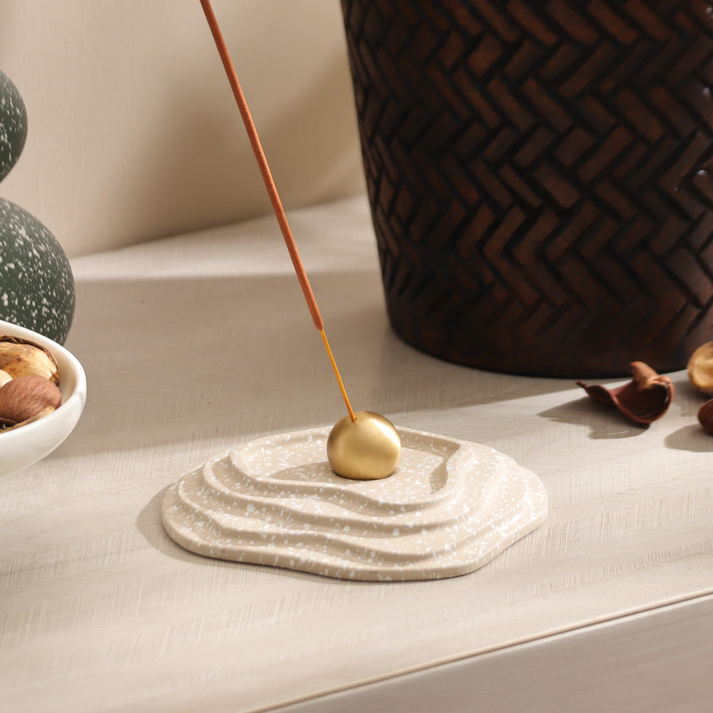 Muse Metal & Concrete Incense Holder - Speckled Taupe