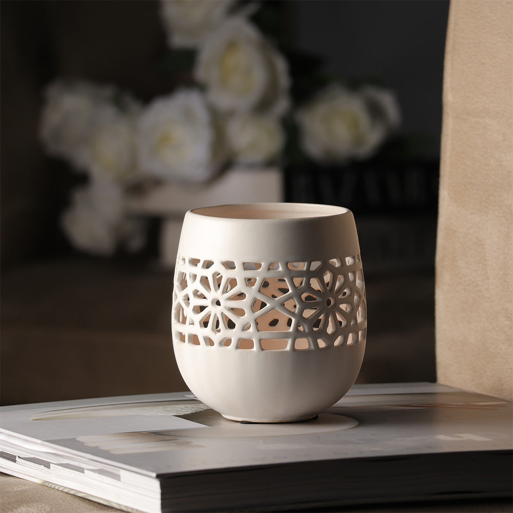 Myra Ceramic Candle Holder - White
