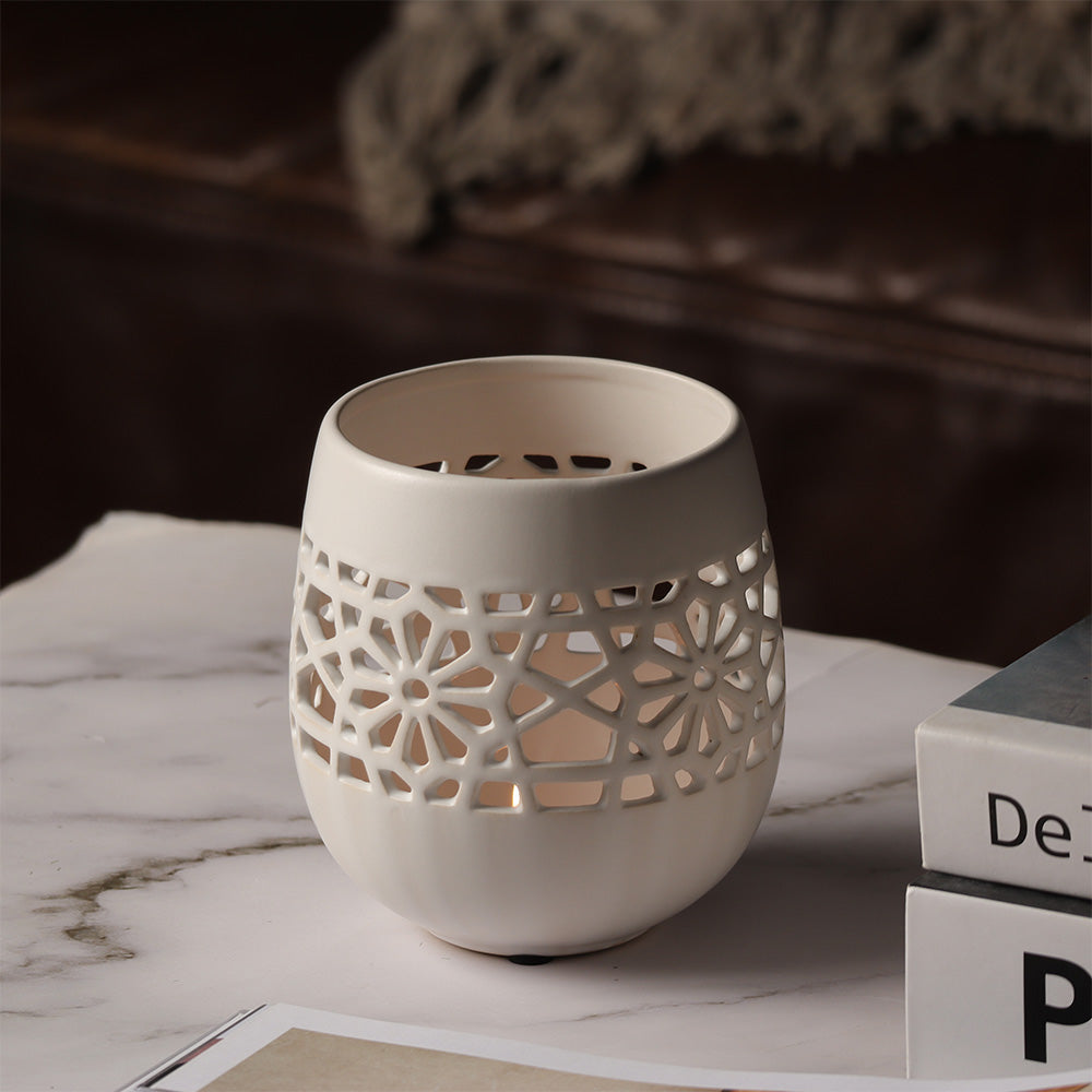 Myra Ceramic Candle Holder - White