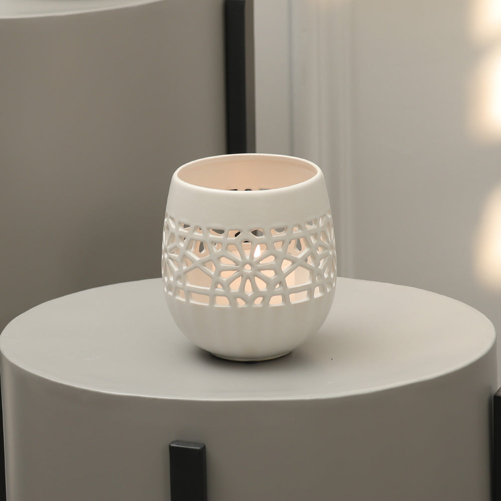 Myra Ceramic Candle Holder - White