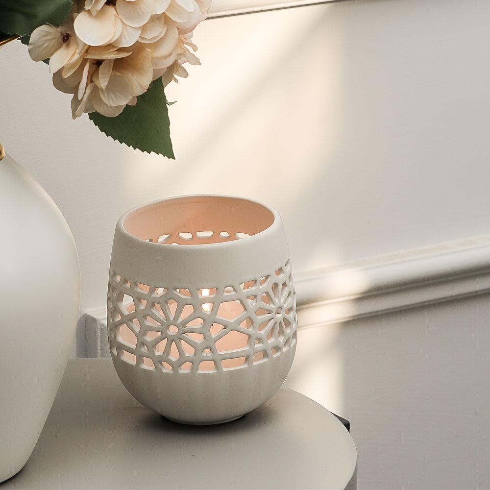 Myra Ceramic Candle Holder - White