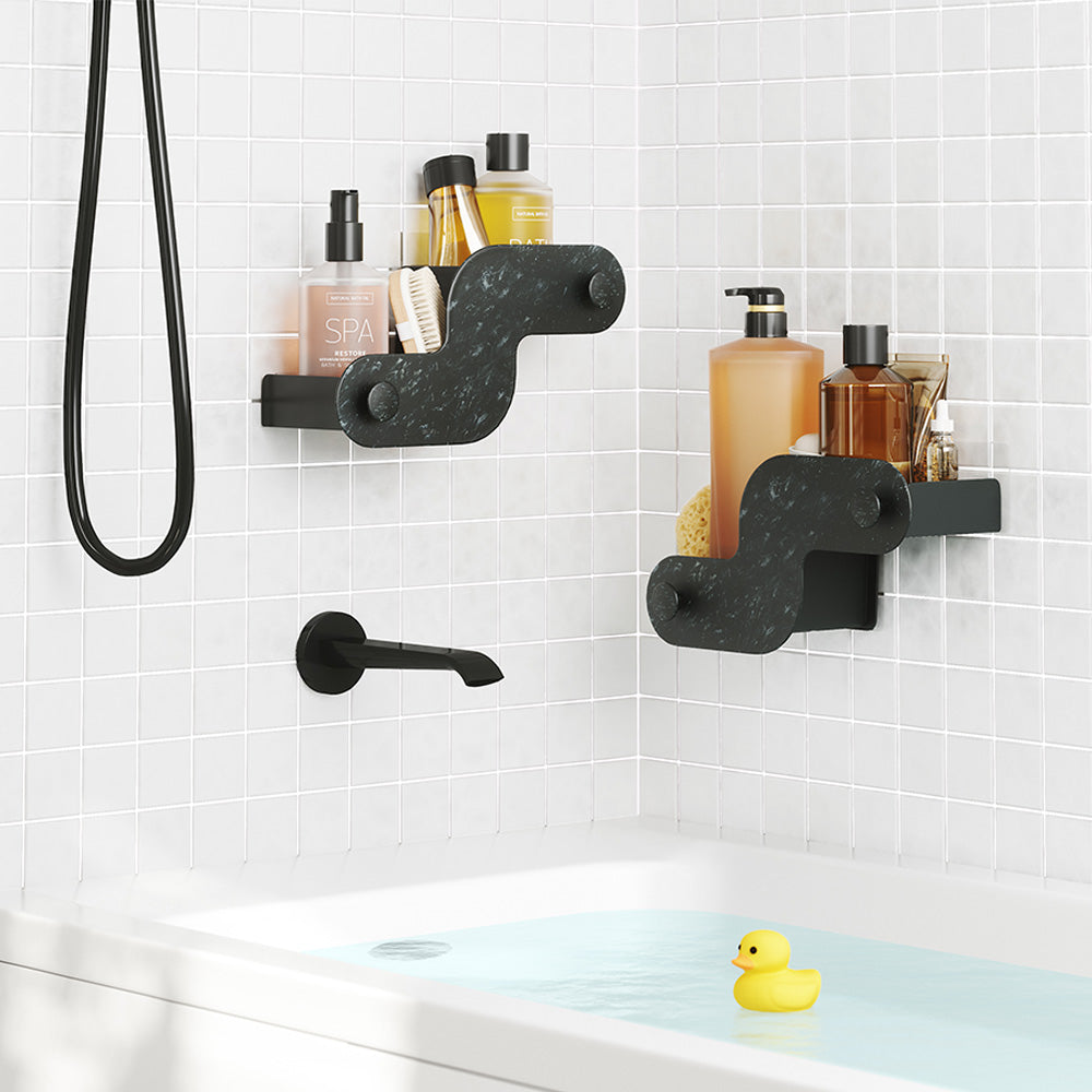 Nami Adhesive Shower Bins, Set of 2 - Ocean Black
