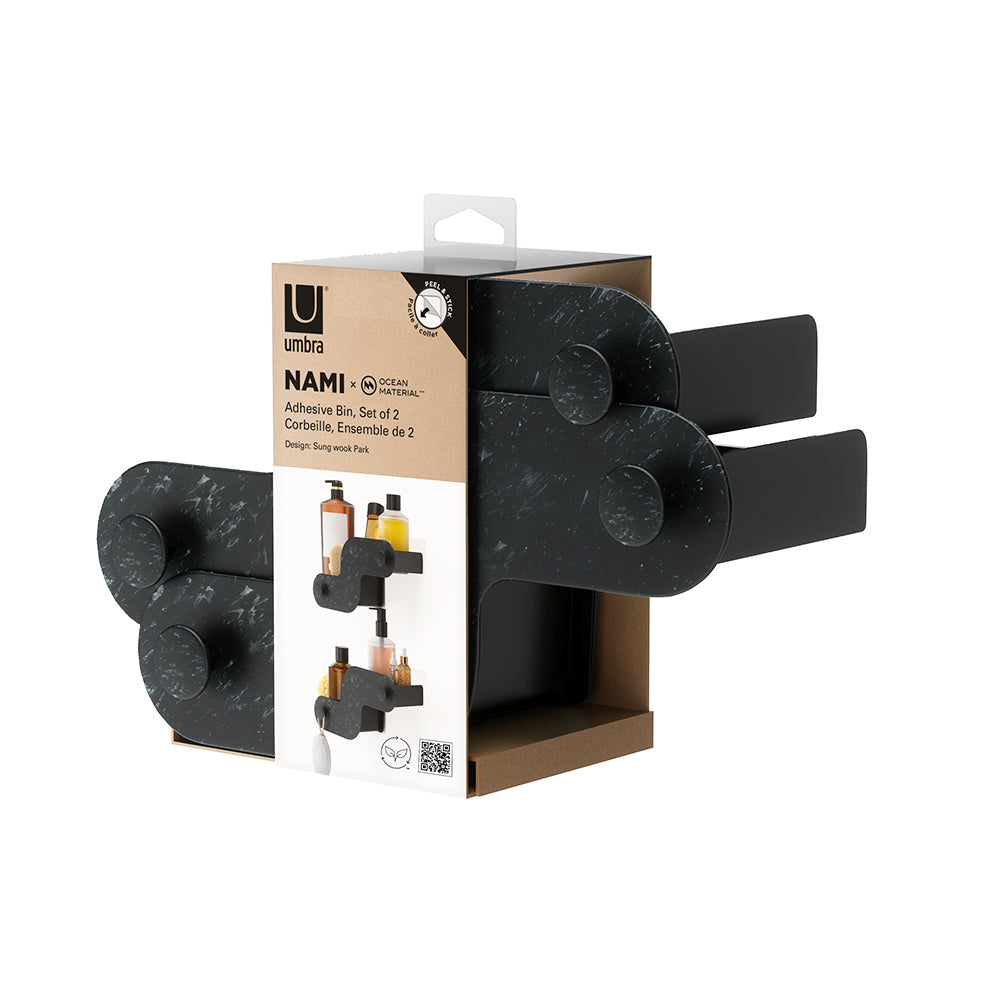 Nami Adhesive Shower Bins, Set of 2 - Ocean Black