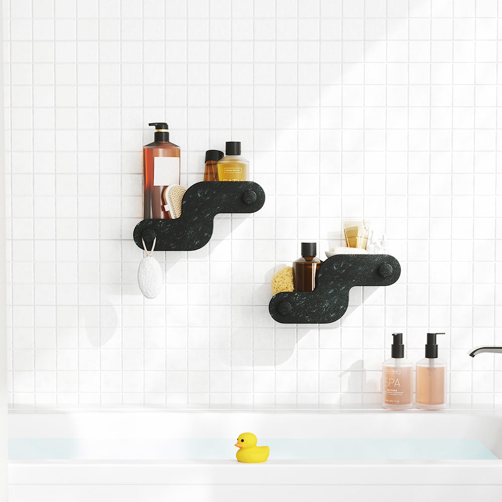 Nami Adhesive Shower Bins, Set of 2 - Ocean Black