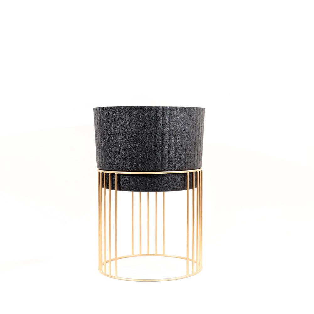 Nara Ribbed Planter with Stand Short - Black Gold