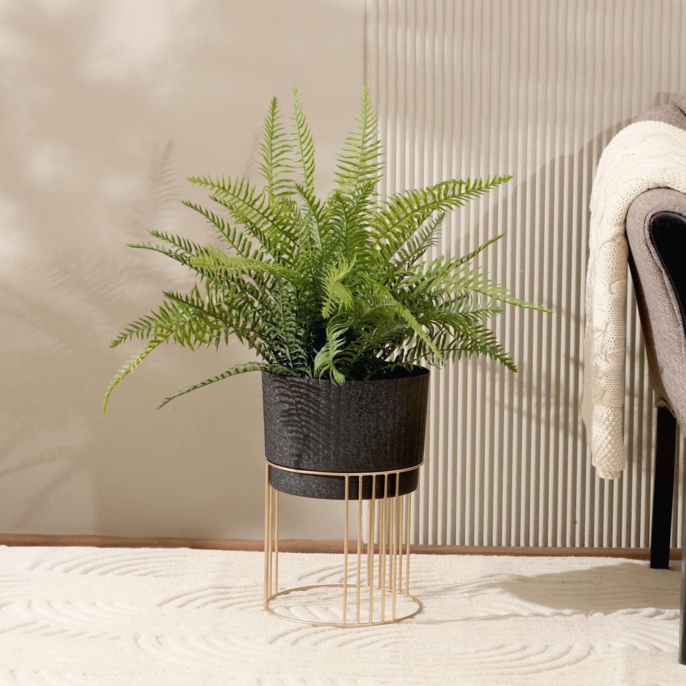 Nara Ribbed Planter with Stand Short - Black Gold