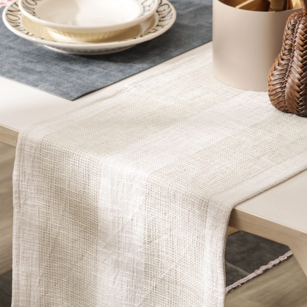 Nautica Tasseled Table Runner - White Sage