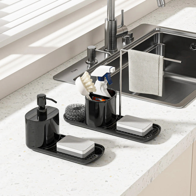 Neat Kitchen Sink Organiser with Towel Rack - Black