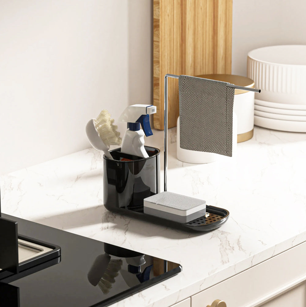 Neat Kitchen Sink Organiser with Towel Rack - Black