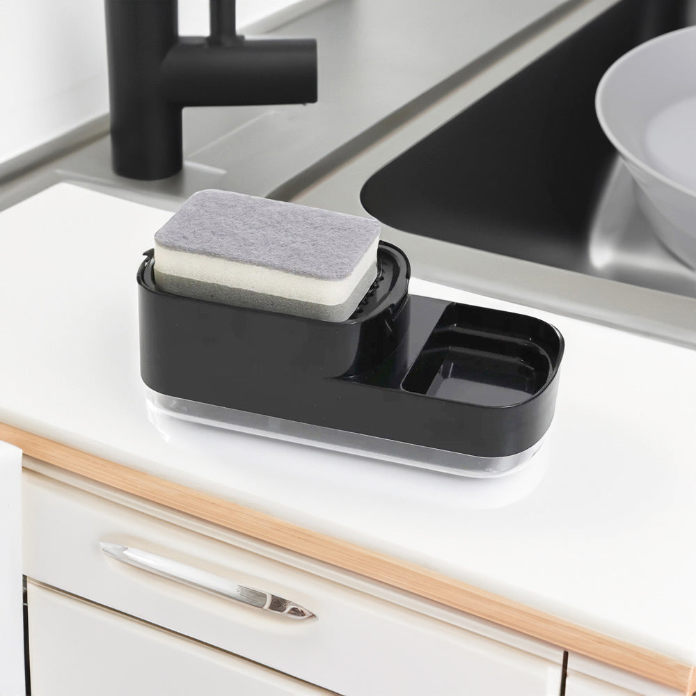 Neat Soap Dispensing Sponge Holder With Scrubber Rest - Black
