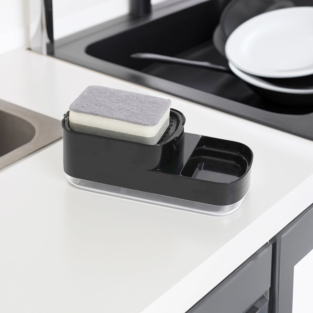 Neat Soap Dispensing Sponge Holder With Scrubber Rest - Black