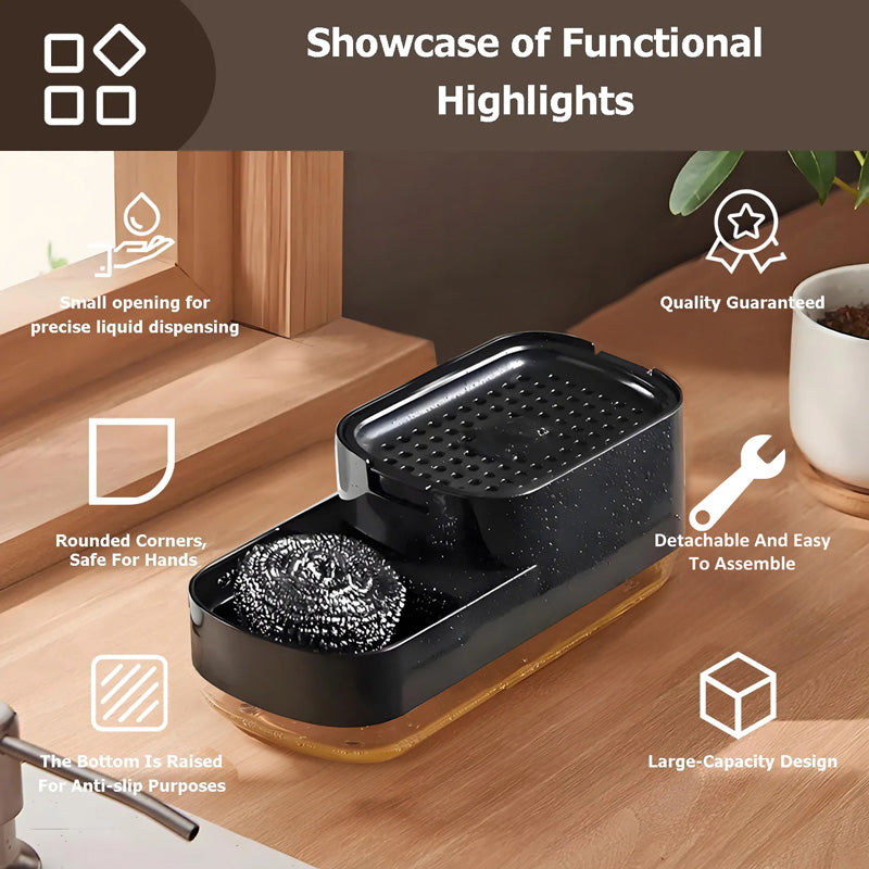 Neat Soap Dispensing Sponge Holder With Scrubber Rest - Black