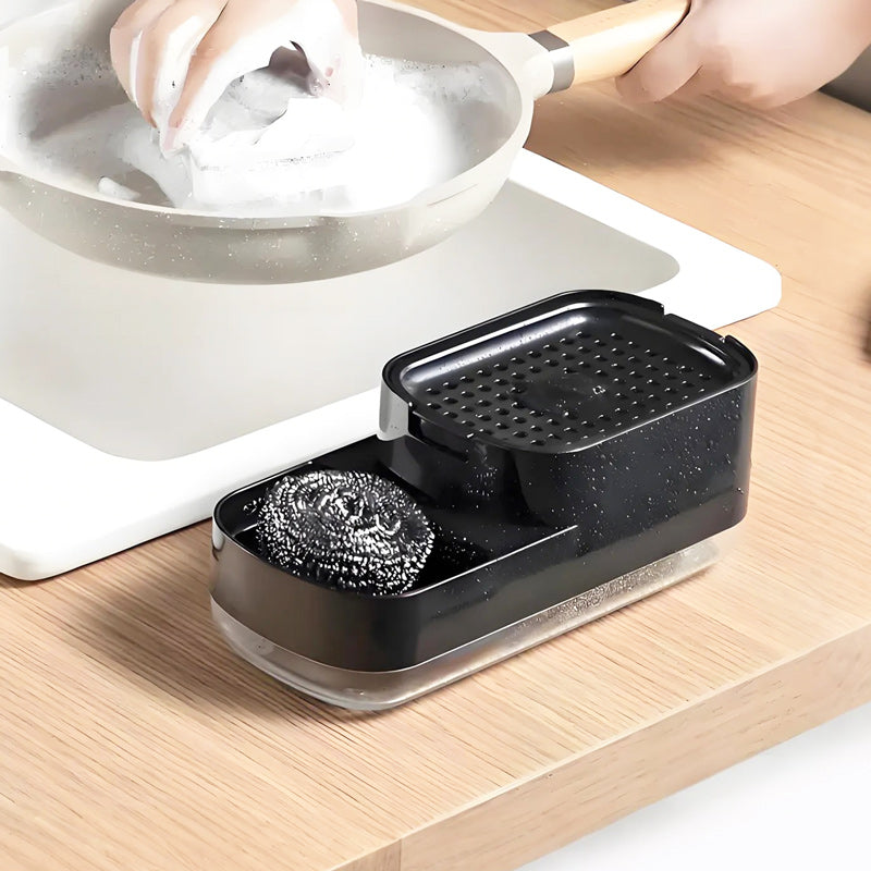 Neat Soap Dispensing Sponge Holder With Scrubber Rest - Black
