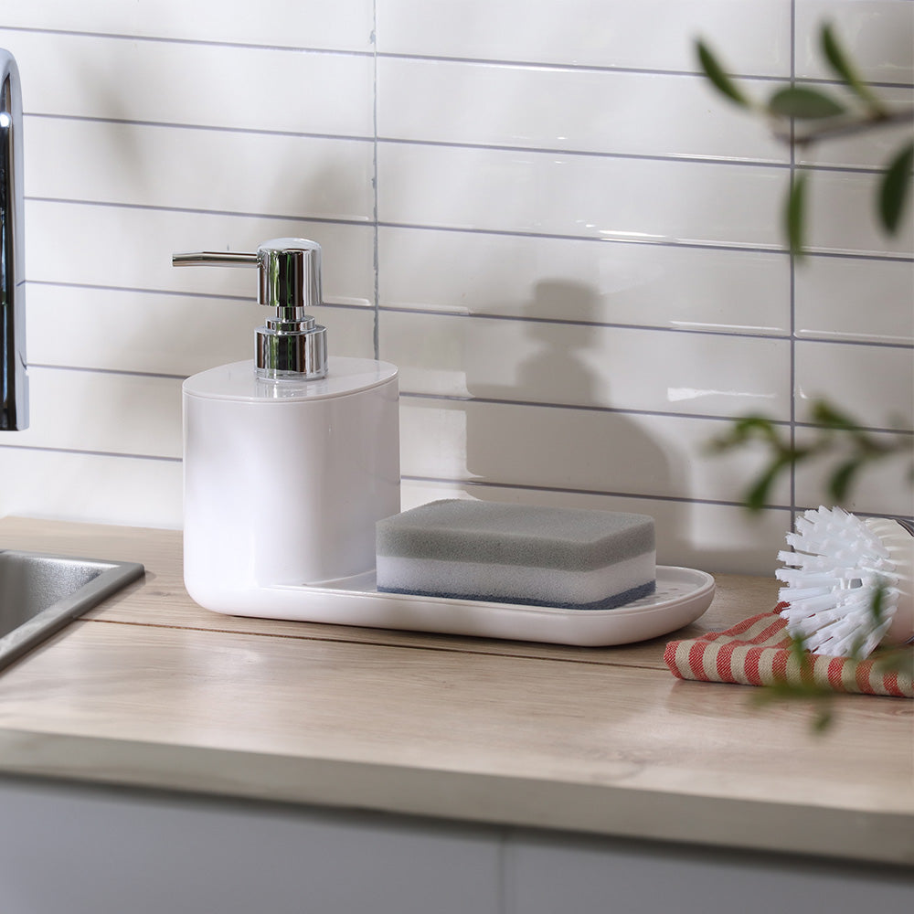 Neat Dish Soap Dispenser with Sponge Rest - White
