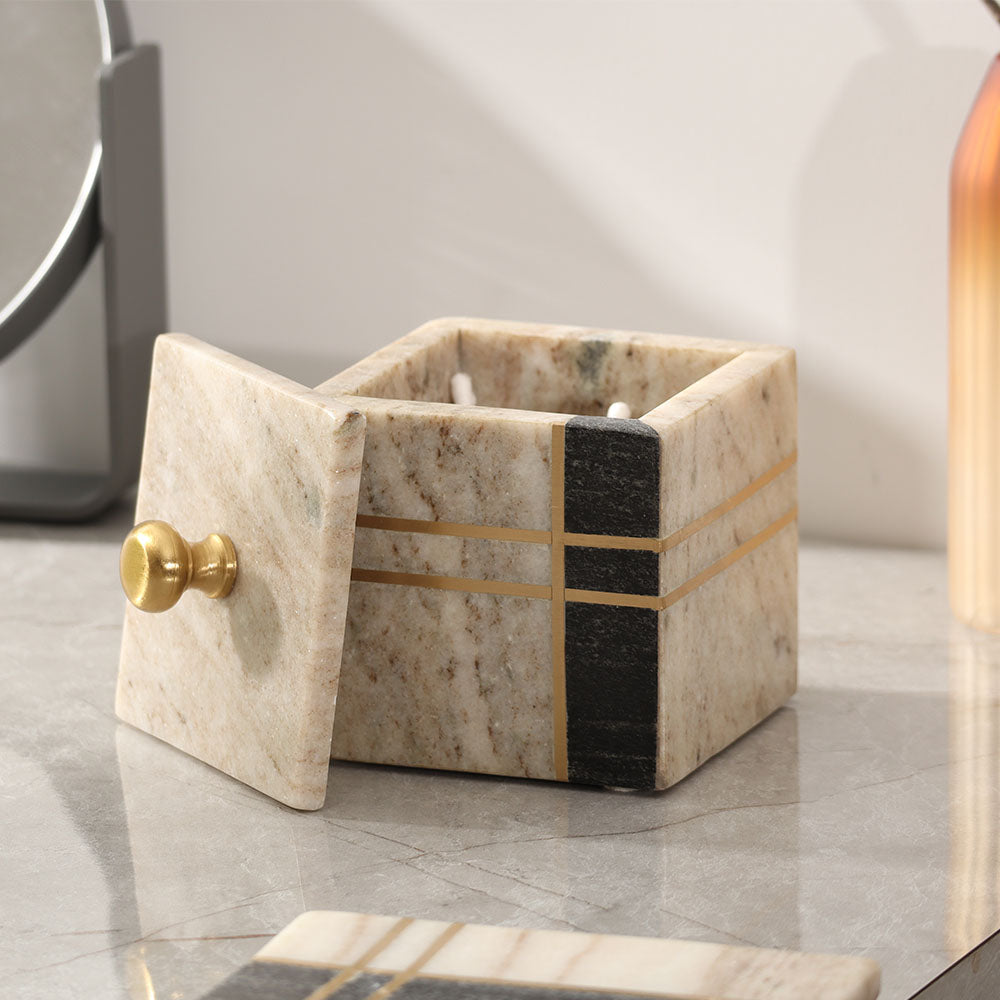 Nera Marble Storage Jar - Beige & Black