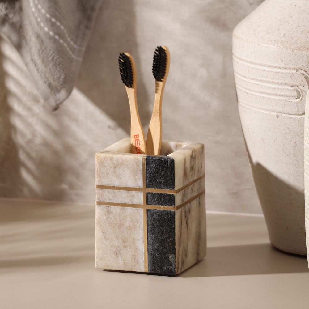 Nera Marble Toothbrush Tumbler - Beige & Black