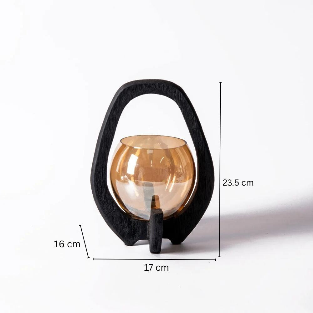 Nest Glass Lantern with Wooden Holder - Black