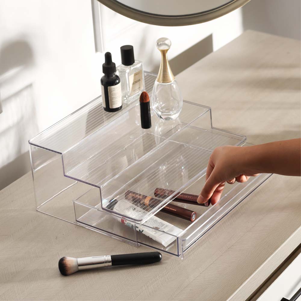 Nest Tiered Storage Shelf with Drawer - Clear
