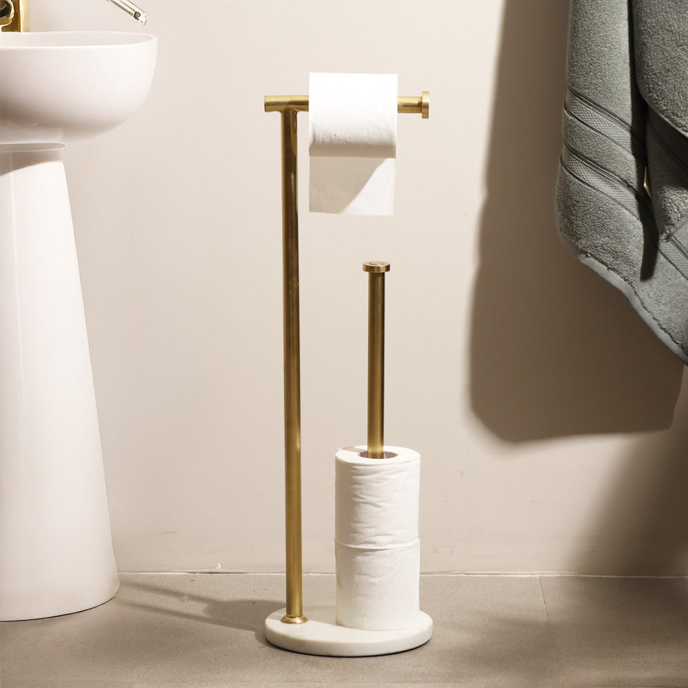 Nevis Marble Toilet Roll Holder with Storage - White Gold