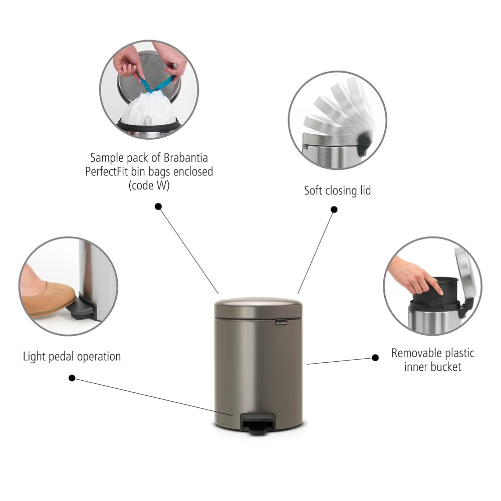 NewIcon Pedal Bin 5L - Platinum Grey