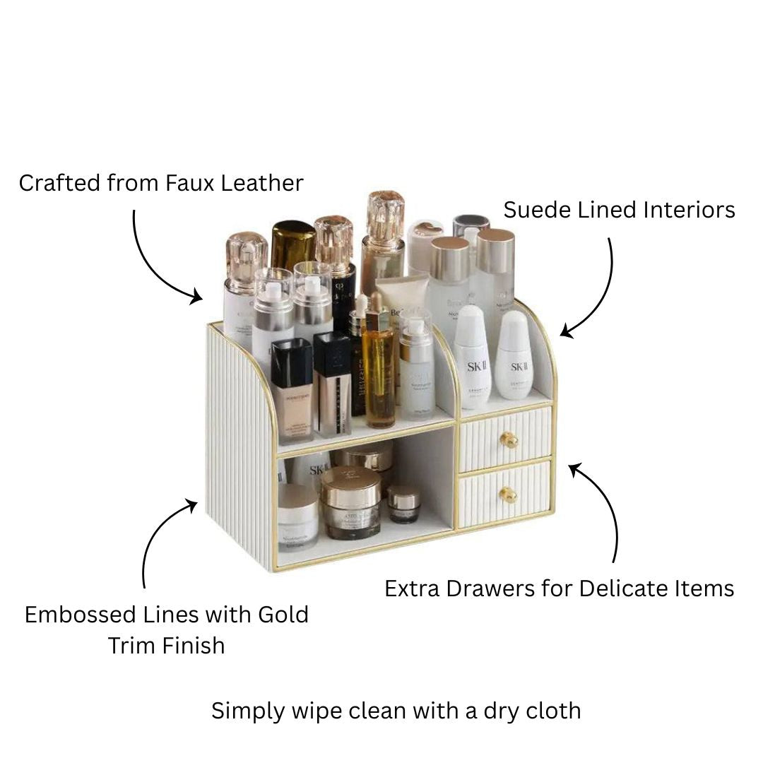 Two-Tier Cosmetics Organiser with Drawers - Ivory