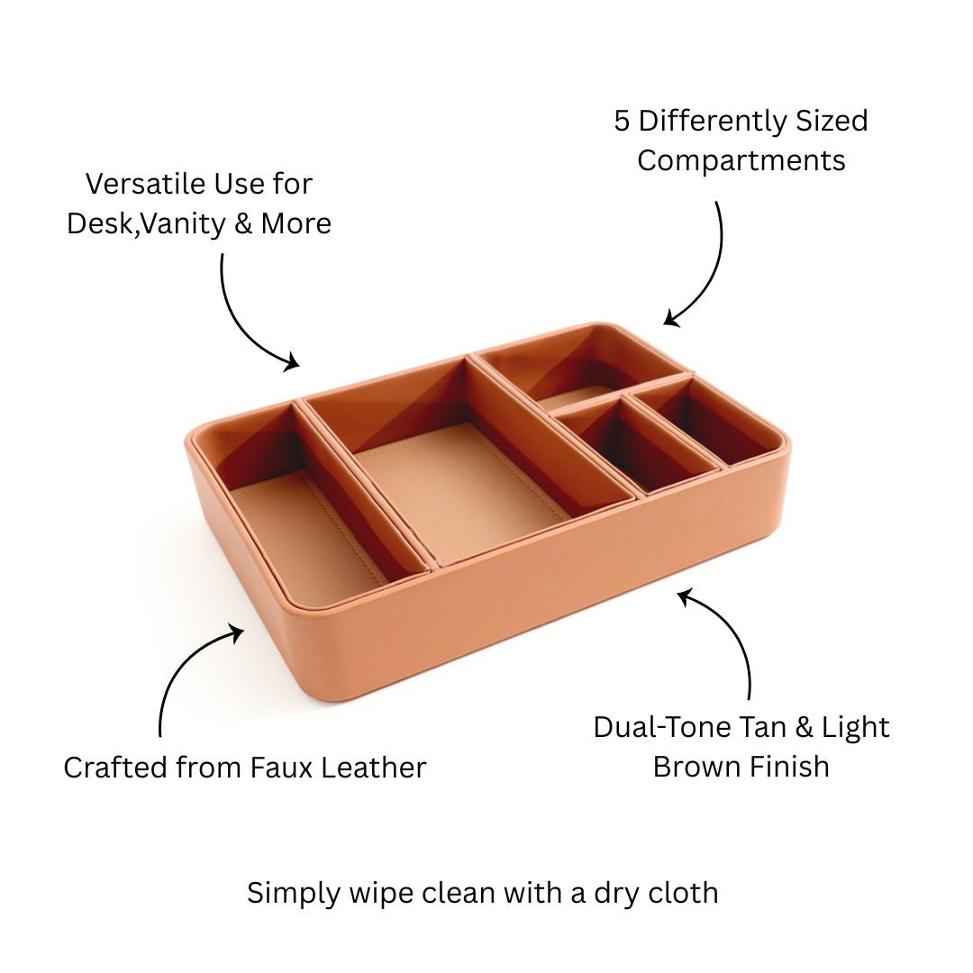 Marqis 5-Compartment Organiser Tray Medium - Tan Brown