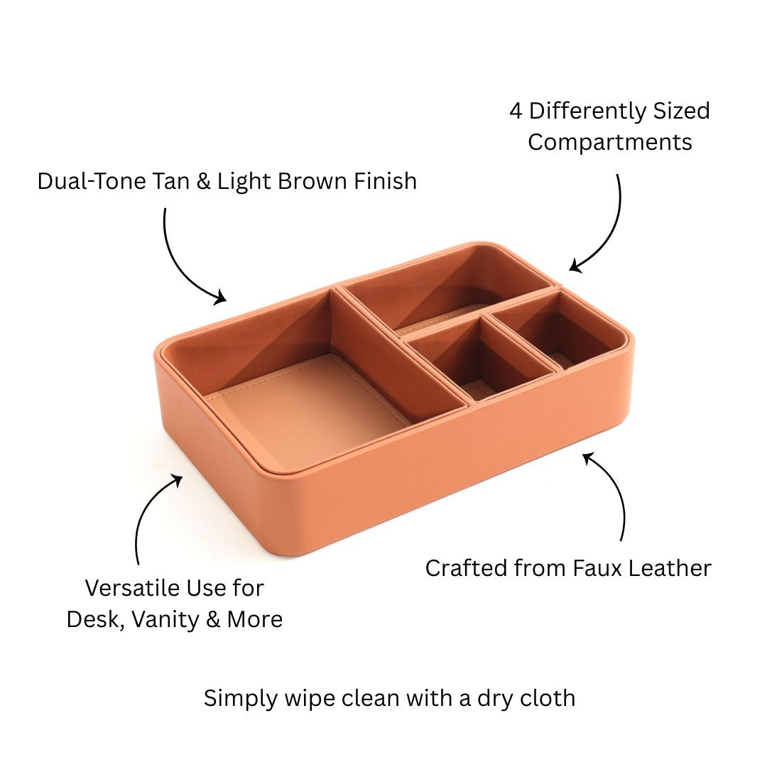 Marqis 4-Compartment Organiser Tray Small - Tan Brown
