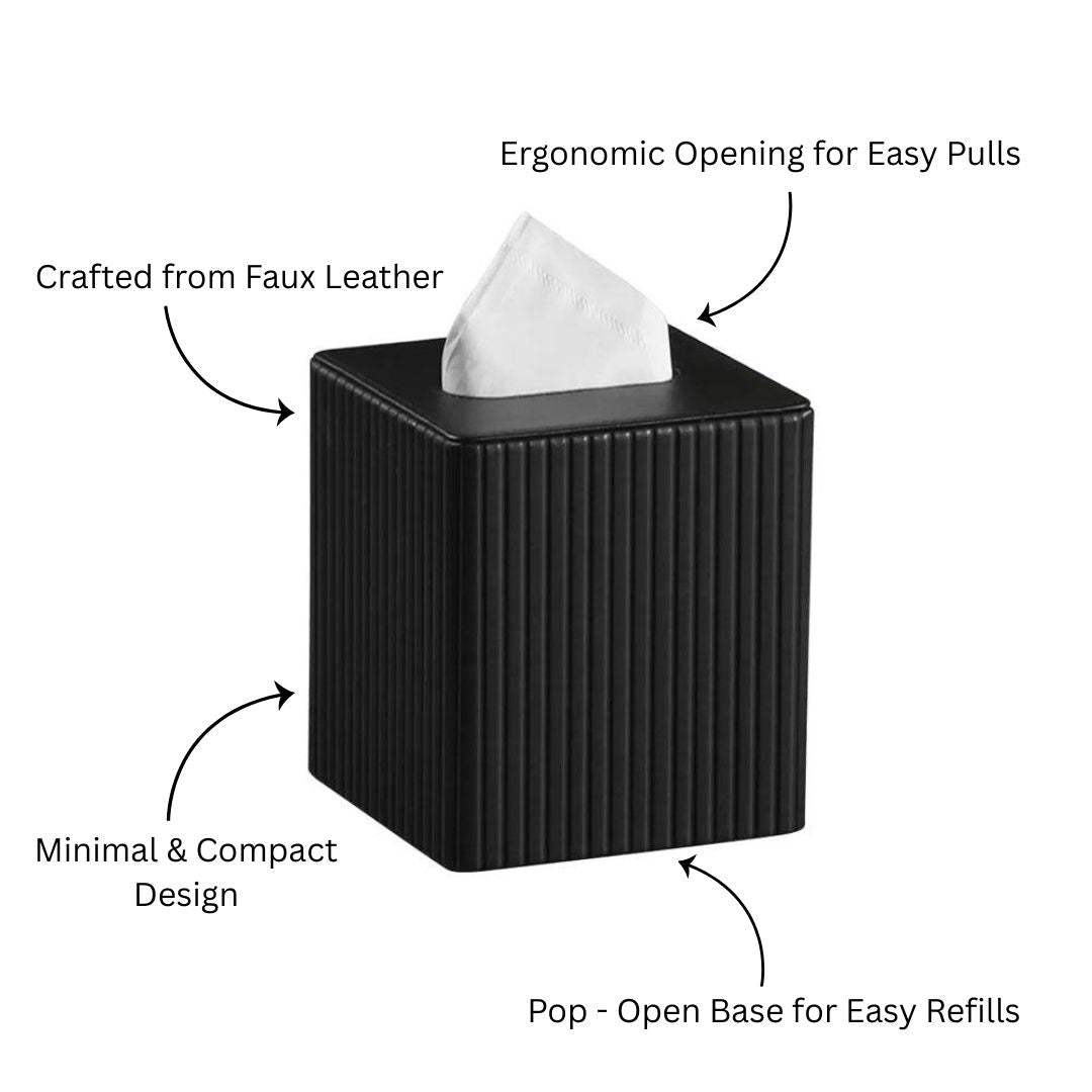 Columns Square Tissue Box Holder - Black