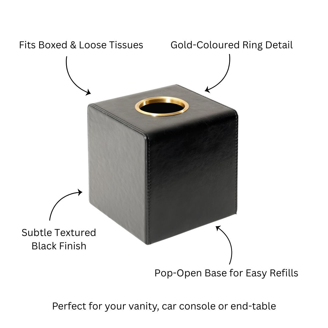 Atlas Square Tissue Box Holder - Black