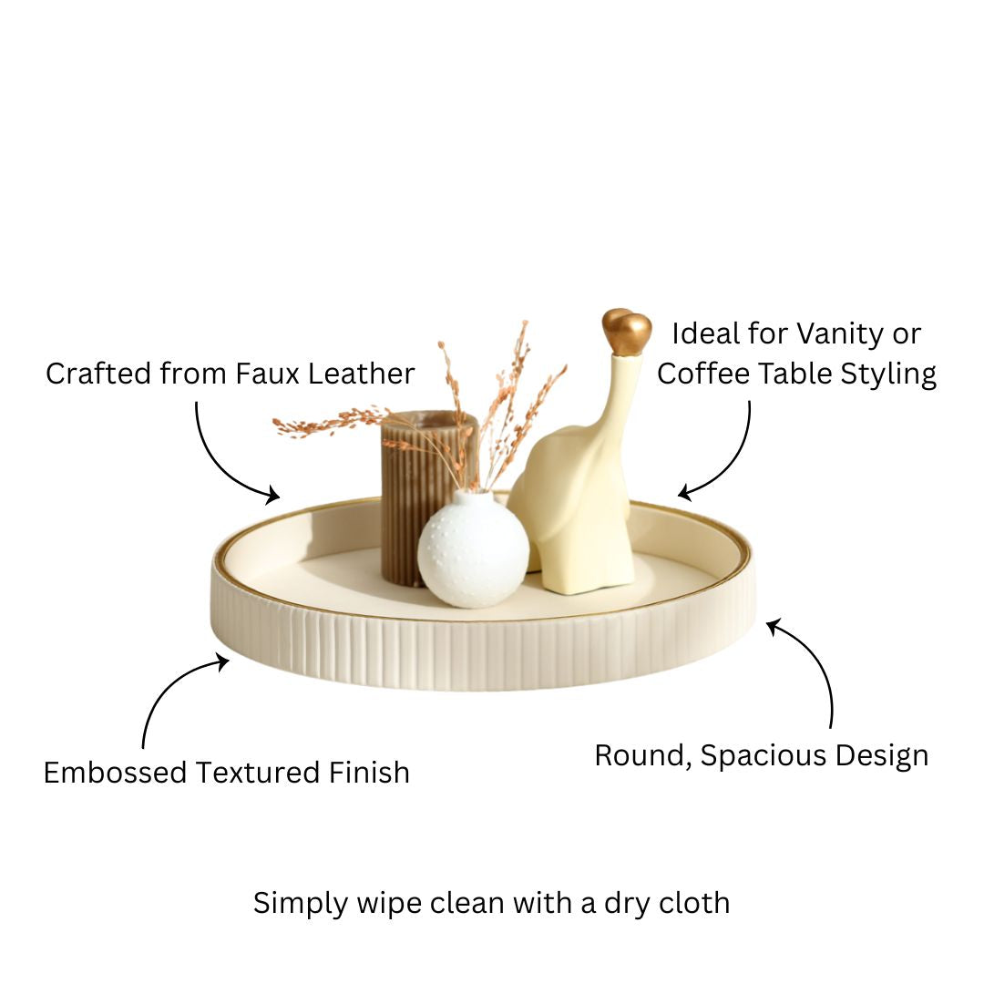 Columns Round Vanity Tray - Ivory