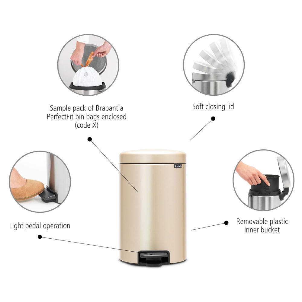 NewIcon Pedal Bin 12L - Metallic Gold