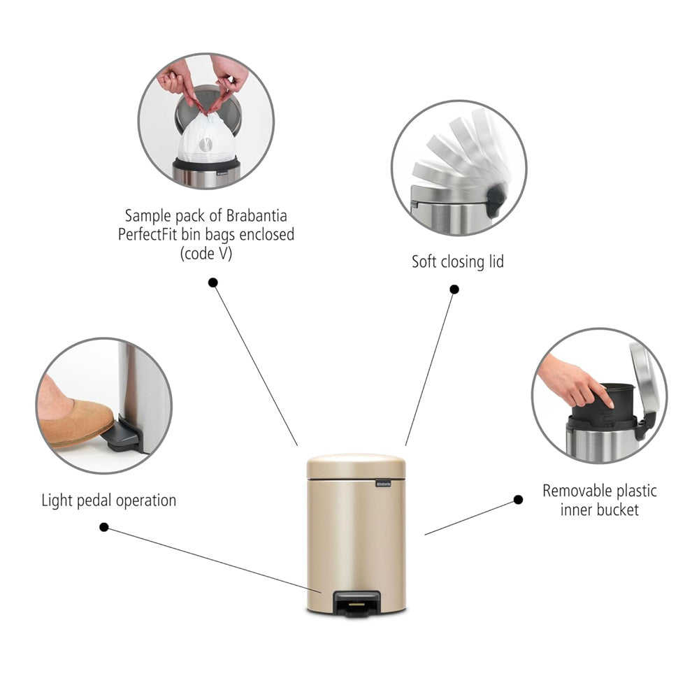 NewIcon Pedal Bin 3L - Metallic Gold