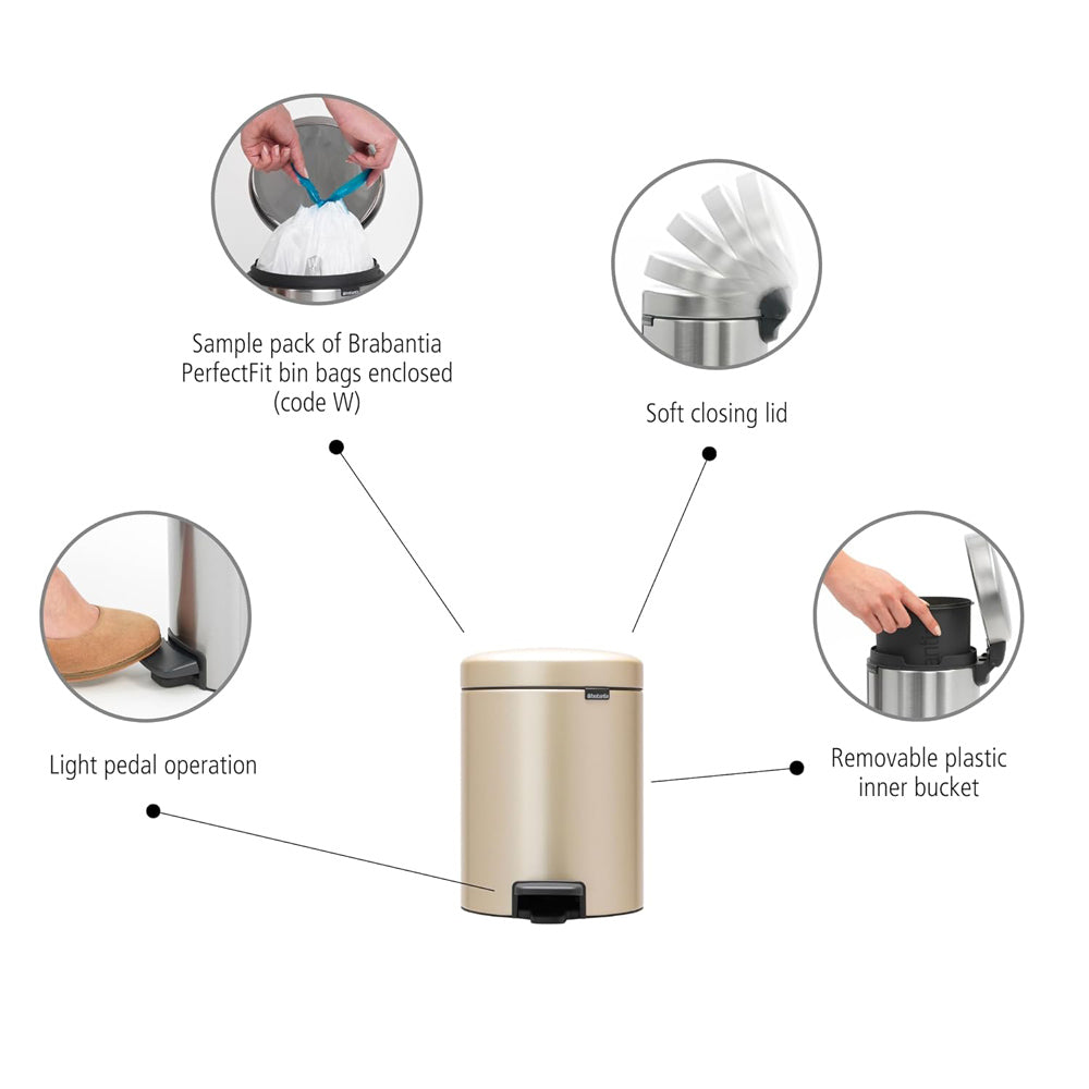 NewIcon Pedal Bin 5L - Metallic Gold
