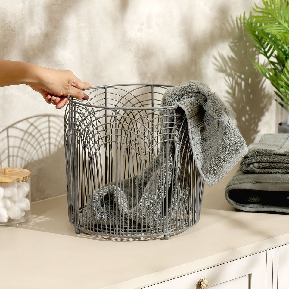 Noah Round Metal Basket Medium - Grey